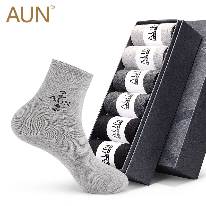 aun防臭袜子男中筒袜夏季商务袜防臭吸汗四季薄款黑色棉男袜子t001